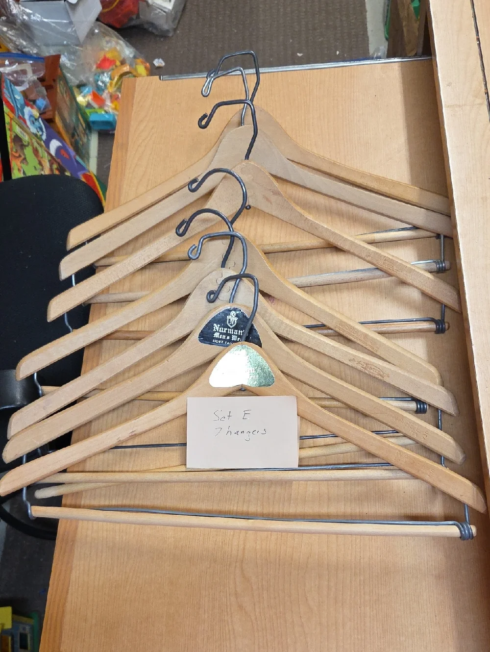 Vintage Wooden Suit Hangers Lot of 7 Trouser Wood Closet Organize‎